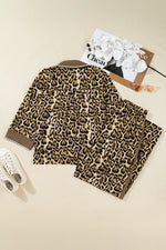 Load image into Gallery viewer, Brown Leopard Collared 3/4 Sleeve Shirt and Loose Pants Two Piece Outfit Set
