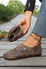 Load image into Gallery viewer, Coffee Button Detail Vintage Faux Leather Loafer Shoes

