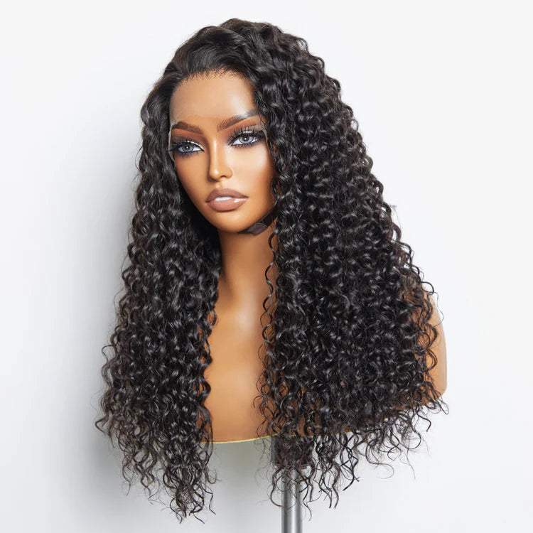 30inch 13x6 PartingMax Glueless Lace Wig 3D Cap Pre-bleached Water Wave Transparent Lace Front Wig 180% Density