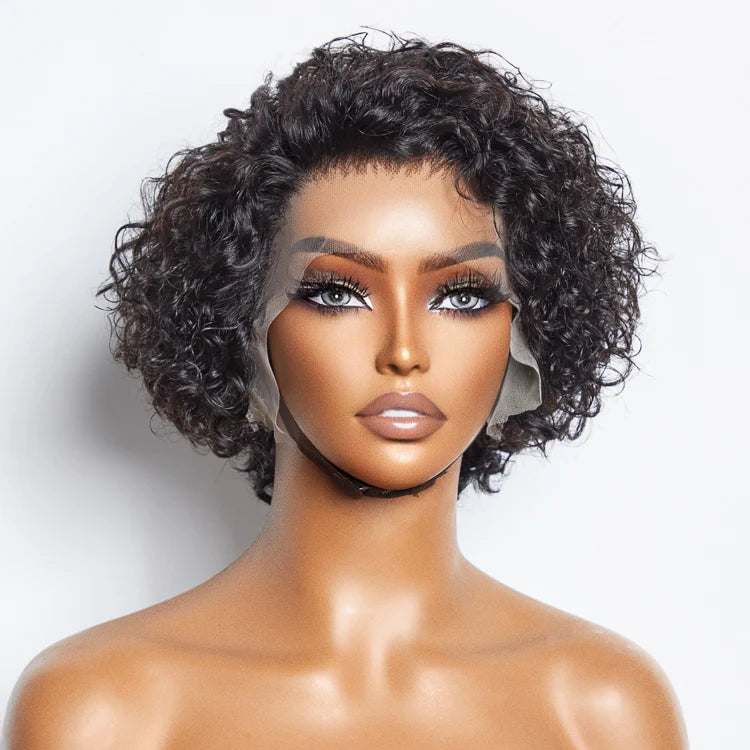 8 inch Short Curly Pixie Cut 13"x4" Frontal Lace Wig Pre-Bleached Knots Brazilian Human Virgin Hair 150% Density