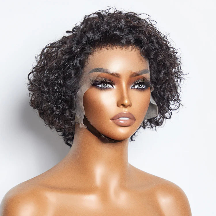 8 inch Short Curly Pixie Cut 13"x4" Frontal Lace Wig Pre-Bleached Knots Brazilian Human Virgin Hair 150% Density