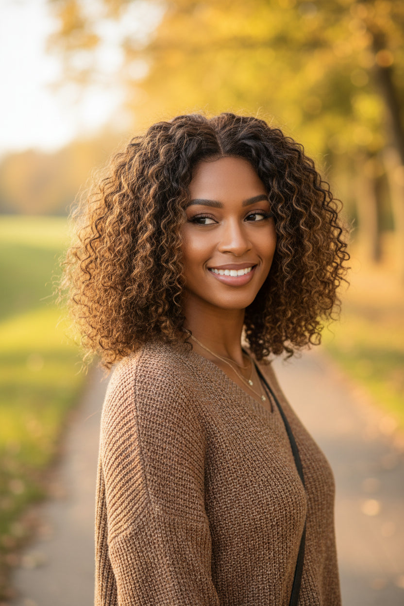 14 Inch P4/27 Kinky Curly 5x5 Lace Closure Wig | Honey Highlight 150% Density