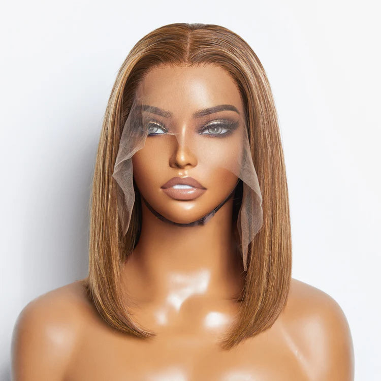 12 Inches 13"x4" #P4/27 Straight Bob Highlight Lace Frontal Wig-100% Human Hair