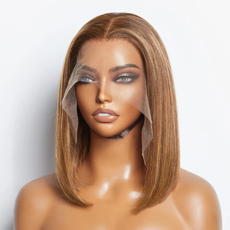 12 Inches 13"x4" #P4/27 Straight Bob Highlight Lace Frontal Wig-100% Human Hair