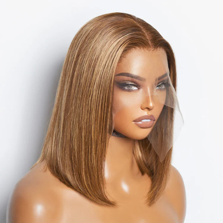 12 Inches 13"x4" #P4/27 Straight Bob Highlight Lace Frontal Wig-100% Human Hair