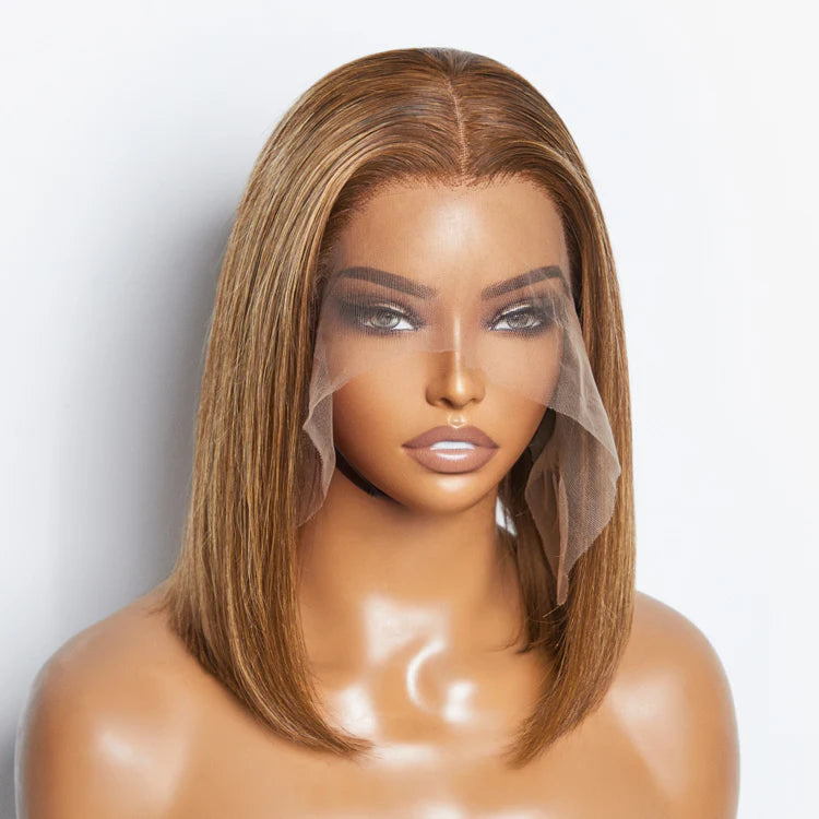 12 Inches 13"x4" #P4/27 Straight Bob Lace Frontal Wig-100% Human Hair