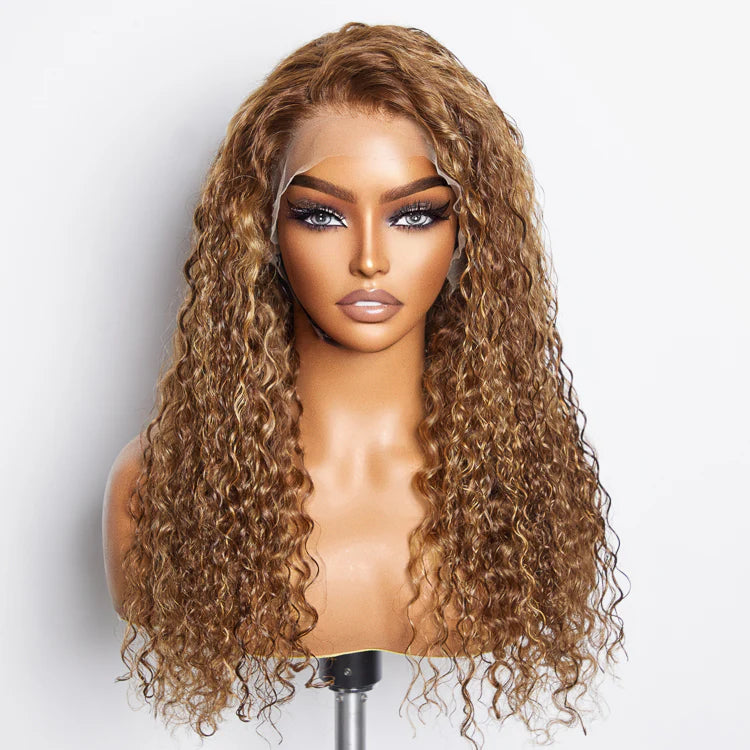 Pre-Plucked 13x4" Lace Front Water Wavy Highlight Wig Free Part 180% Density-100% Human Hair