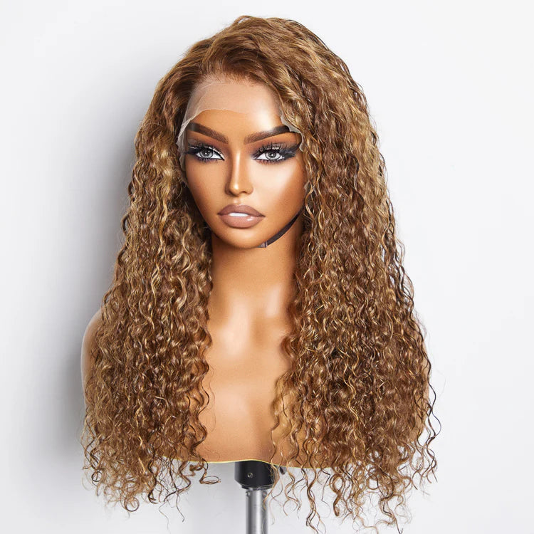 Pre-Plucked 13x4" Lace Front Water Wavy Highlight Wig Free Part 180% Density-100% Human Hair