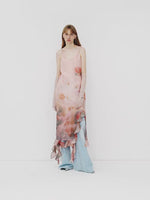 Load image into Gallery viewer, Silk V-Neck Ruffled Draped Twist Strap Summer Dress "Rosy Ombre"
