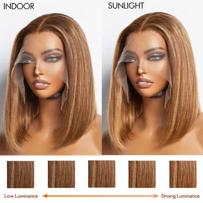 12 Inches 13"x4" #P4/27 Straight Bob Highlight Lace Frontal Wig-100% Human Hair