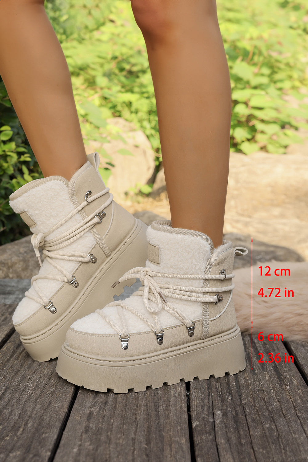 Leather Patchwork Lace-up Thick Bottom Snow Boots