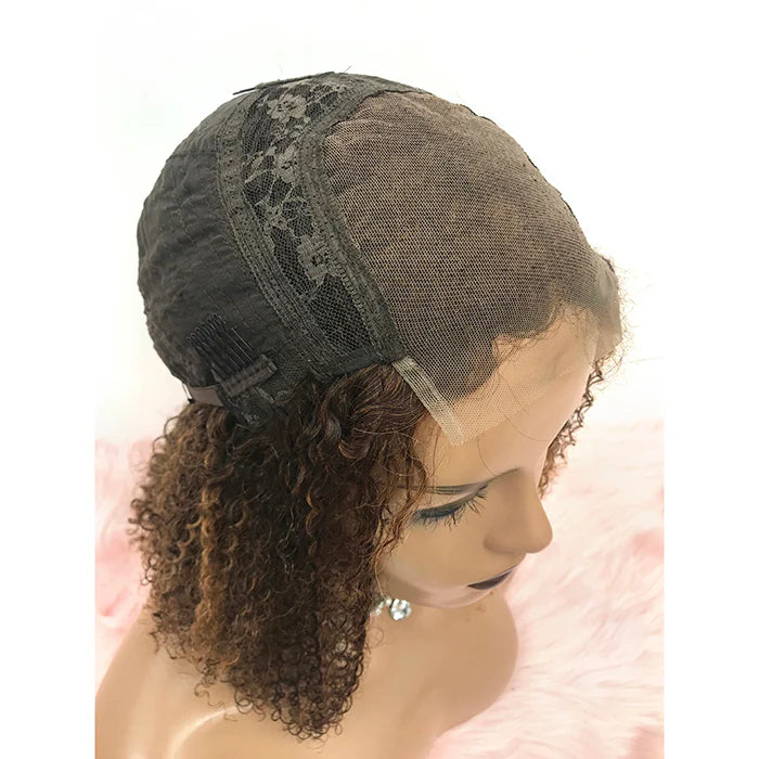 14 Inch P4/27 Kinky Curly 5x5 Lace Closure Wig | Honey Highlight 150% Density