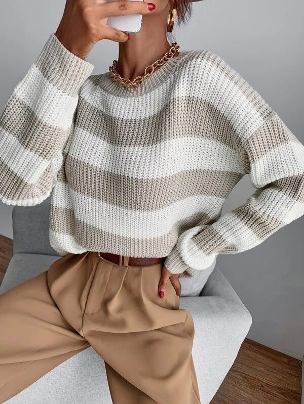 Striped Knit Pullover Sweater - The PM Edit