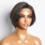 Load image into Gallery viewer, 8 Inches 4&quot;x4&quot; Natural Black Straight Bob Side Part Lace Closure Wig-100% Human Hair
