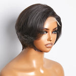 Load image into Gallery viewer, 8 Inches 4&quot;x4&quot; Natural Black Straight Bob Side Part Lace Closure Wig-100% Human Hair

