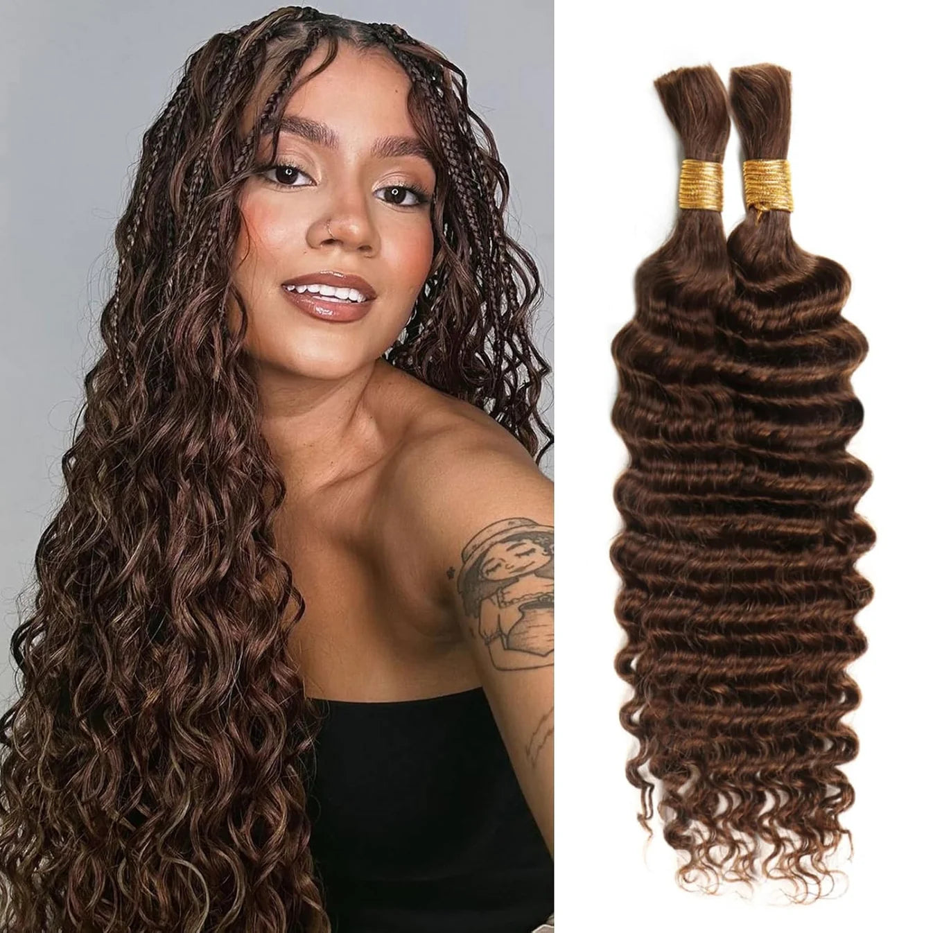 20inch Deep Wave Bulk Hair For Braiding #4 Color/Boho Braids