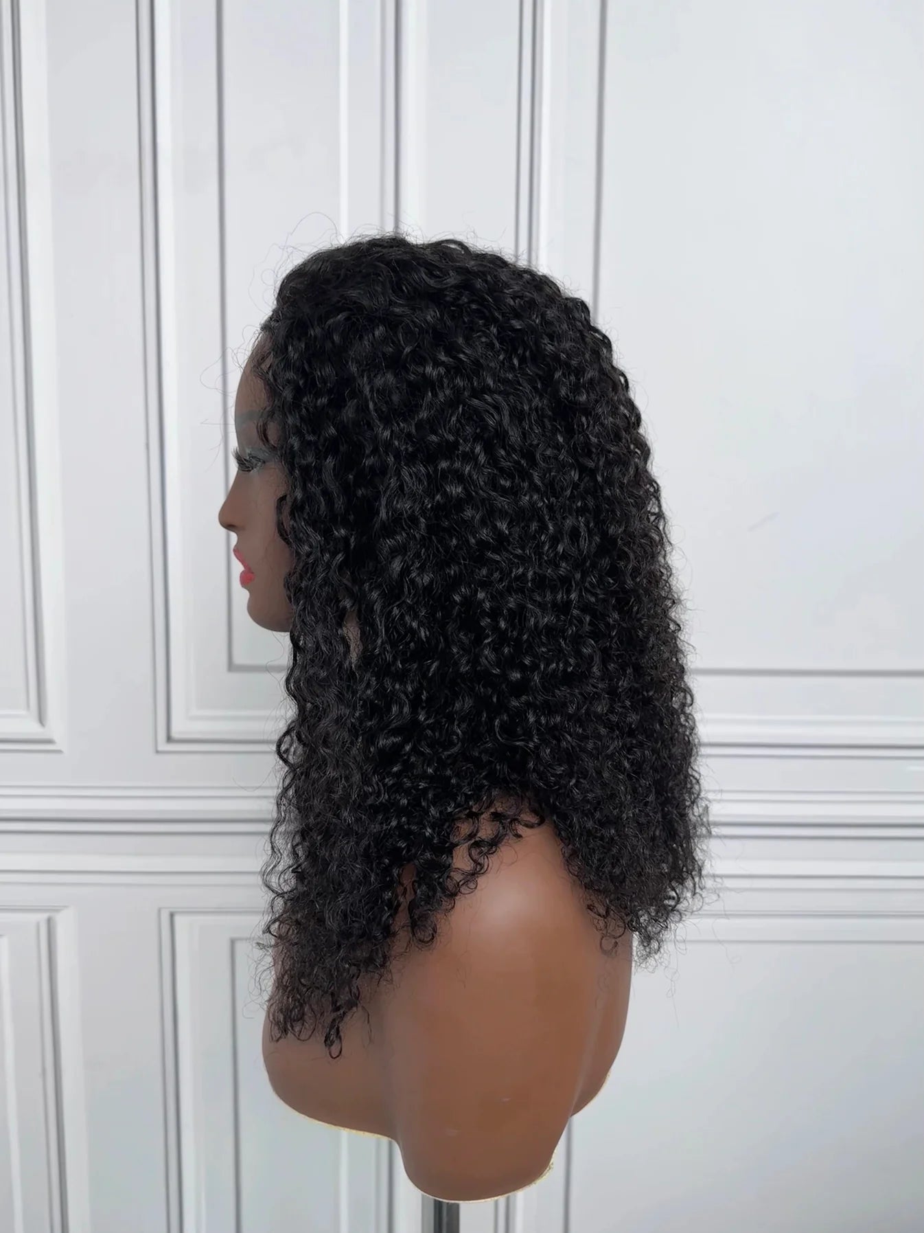 16inch-22inch #1B Natural Black Messy Curly Half Wig 180% Density