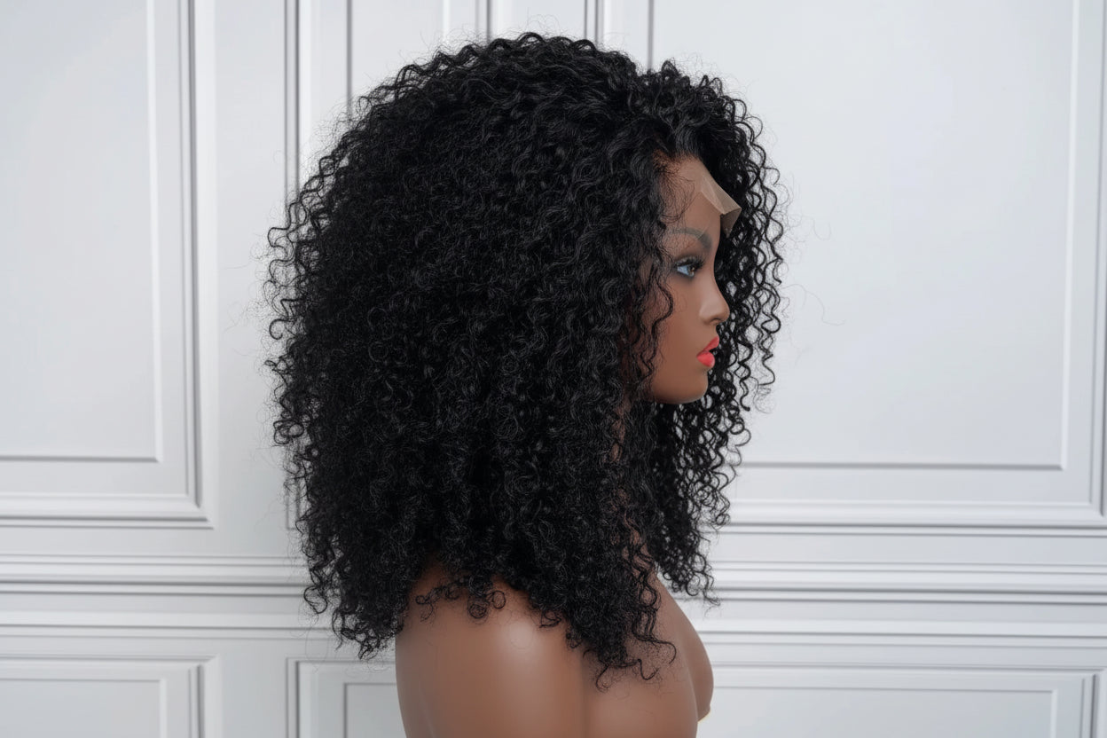 #1B Natural Black Messy Curly Half Wig 180% Density