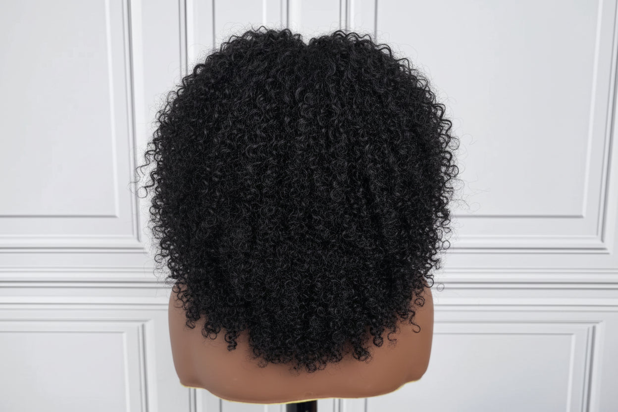 #1B Natural Black Messy Curly Half Wig 180% Density