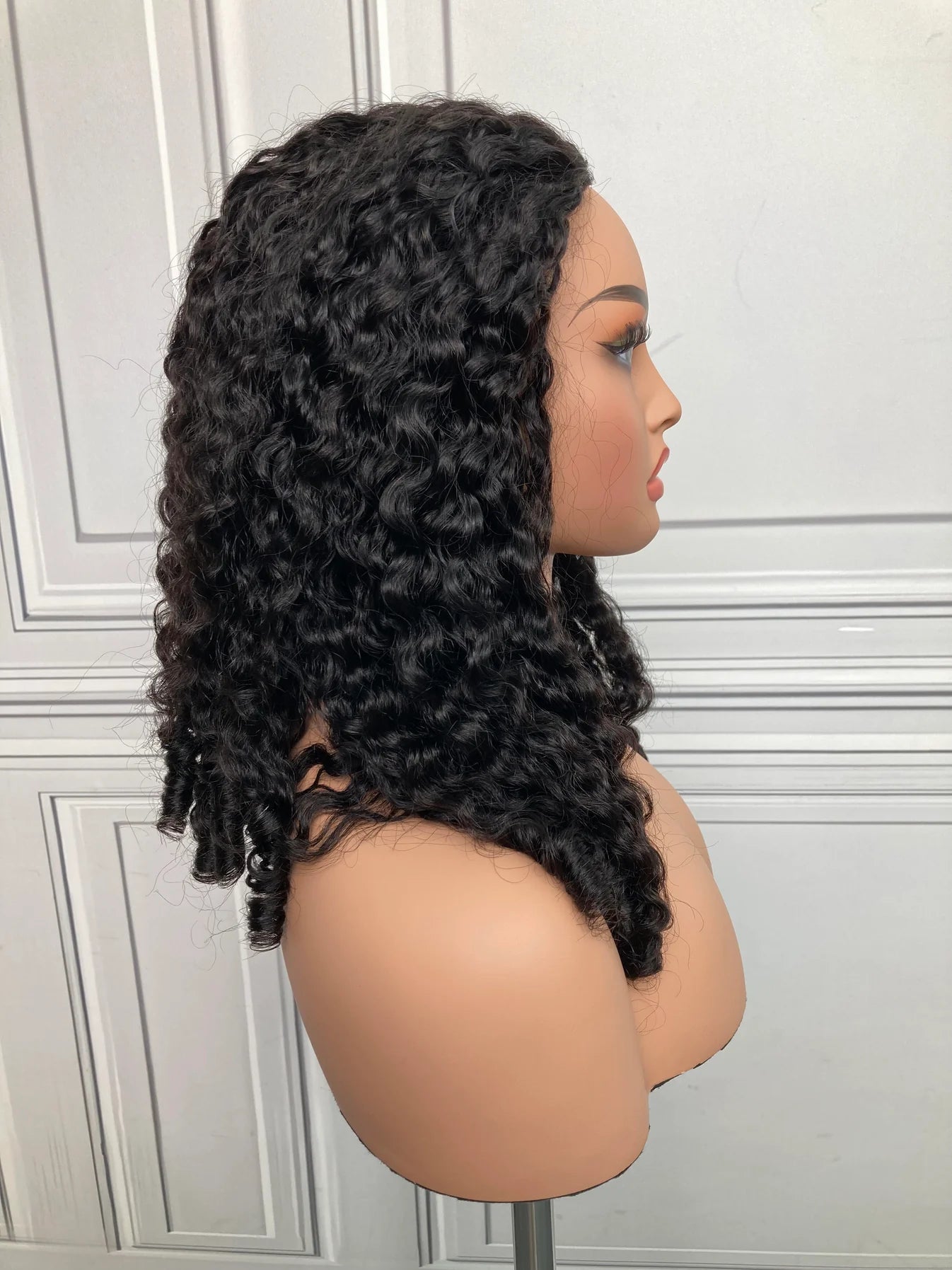 18inch 22inch #1B Natural Black Burmese Curly Half Wig 180% Density