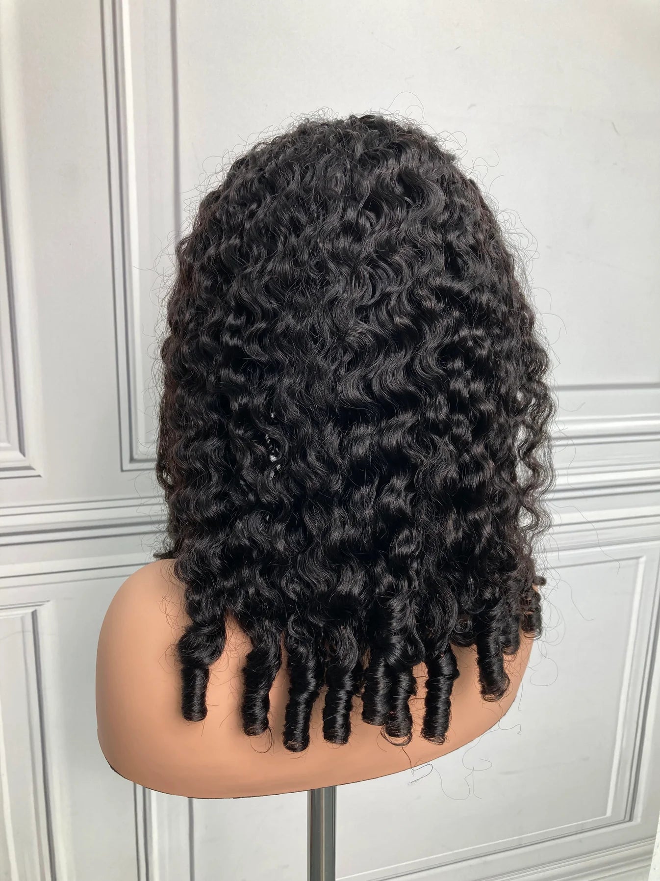 18inch 22inch #1B Natural Black Burmese Curly Half Wig 180% Density