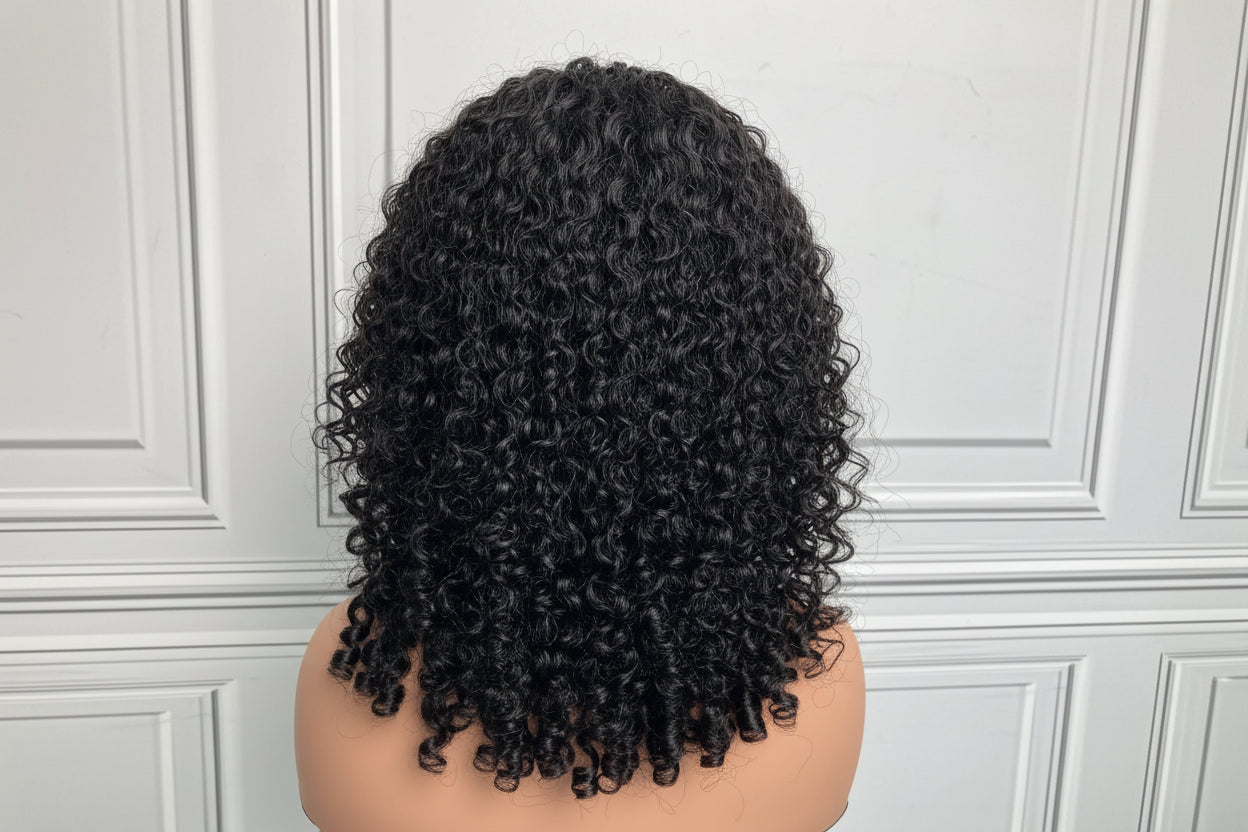 #1B Natural Black Burmese Curly Half Wig 180% Density