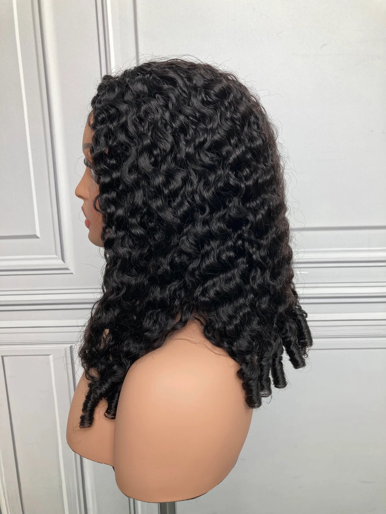 18inch 22inch #1B Natural Black Burmese Curly Half Wig 180% Density