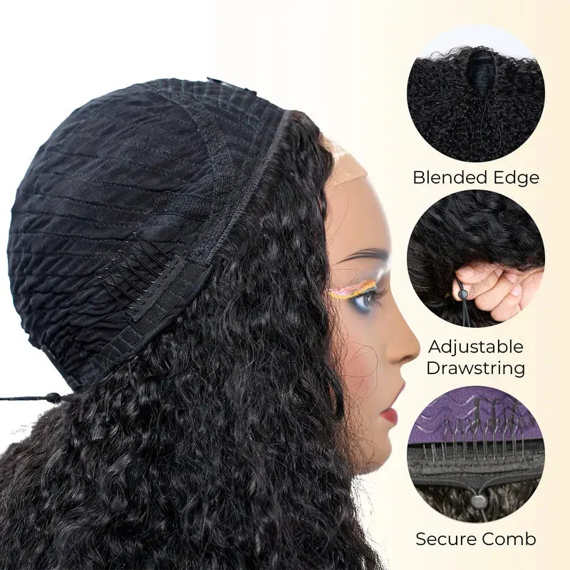 #1B Natural Black Burmese Curly Half Wig 180% Density