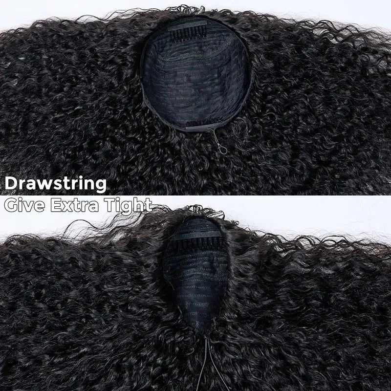 18inch 22inch #1B Natural Black Burmese Curly Half Wig 180% Density