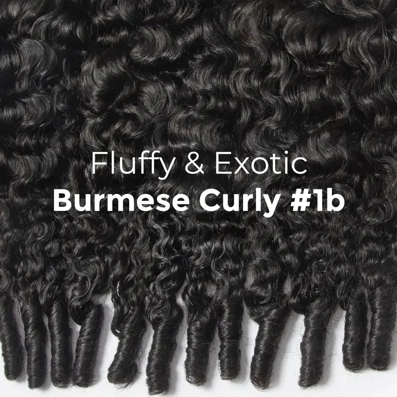 #1B Natural Black Burmese Curly Half Wig 180% Density