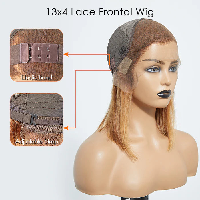 12 Inches 13"x4" #P4/27 Straight Bob Highlight Lace Frontal Wig-100% Human Hair