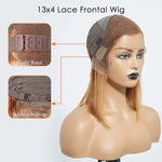 Load image into Gallery viewer, 12 Inches 13&quot;x4&quot; #P4/27 Straight Bob Lace Frontal Wig-100% Human Hair
