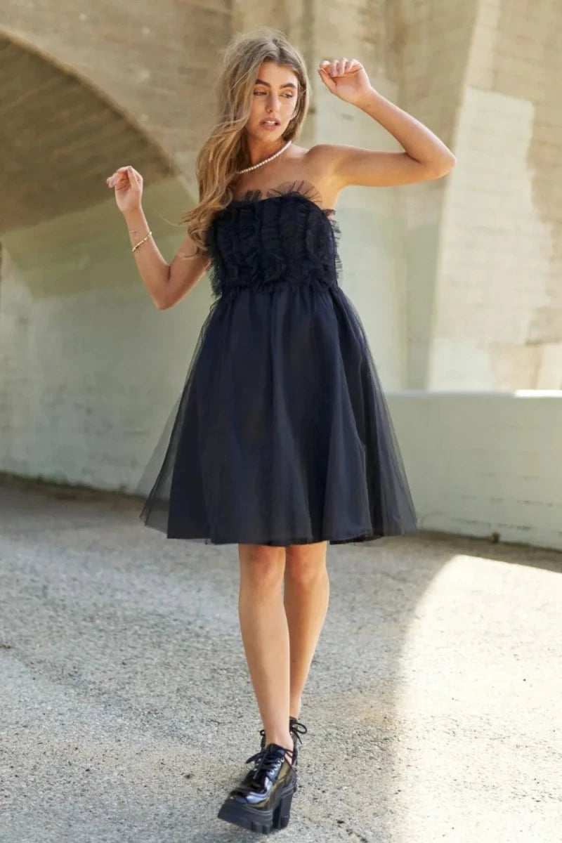 Mesh Ruffle Tube Top Swing Dress - The PM Edit