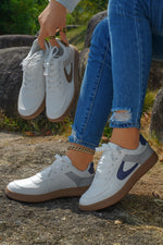 Load image into Gallery viewer, Navy Blue Leather Lace Up Sneakers
