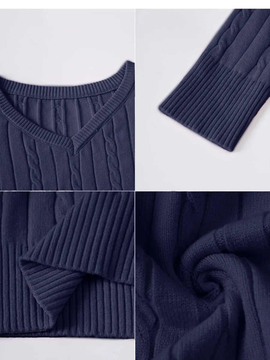 Cable Knit V - Neck Pullover Sweater - The PM Edit