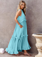 Load image into Gallery viewer, Ruffled Sleeveless Tiered Maxi Dress with Pockets – Effortless &amp; Chic
