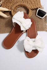 Load image into Gallery viewer, White Bow Decor Flat Slippers
