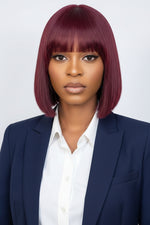 Load image into Gallery viewer, 10 Inches Reddish Purple Layered Cut Yaki Straight #99J Lace Bob Wig With Bangs
