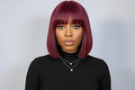 Load image into Gallery viewer, 10 Inches Reddish Purple Layered Cut Yaki Straight #99J Lace Bob Wig With Bangs
