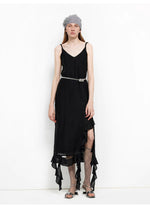 Load image into Gallery viewer, Silk V-Neck Ruffled Draped Twist Strap Summer Dress "Rosy Ombre"
