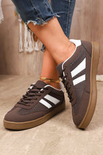 Load image into Gallery viewer, Coffee Breathable Mesh Leather Patchwork Lace-up Sneaker
