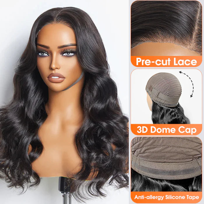 5"x5" Body Wave Wear & Go Glueless #1B Lace Closure Wig-100% Human Hair