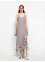 Load image into Gallery viewer, Silk V-Neck Ruffled Draped Twist Strap Summer Dress "Rosy Ombre"

