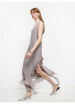 Load image into Gallery viewer, Silk V-Neck Ruffled Draped Twist Strap Summer Dress "Rosy Ombre"
