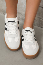 Load image into Gallery viewer, White Striped Lace Up Flat Sneakers
