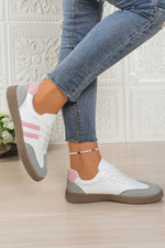 Load image into Gallery viewer, Pink Striped Patchwork Lace Up Sneakers

