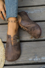 Load image into Gallery viewer, Coffee Button Detail Vintage Faux Leather Loafer Shoes
