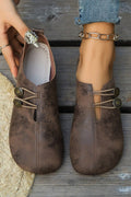 Vintage Button Detail Faux Leather Loafers | Boho Slip-On Flats