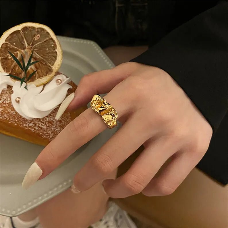 PVD 18K Gold Molten Texture Open Band Ring - The PM Edit
