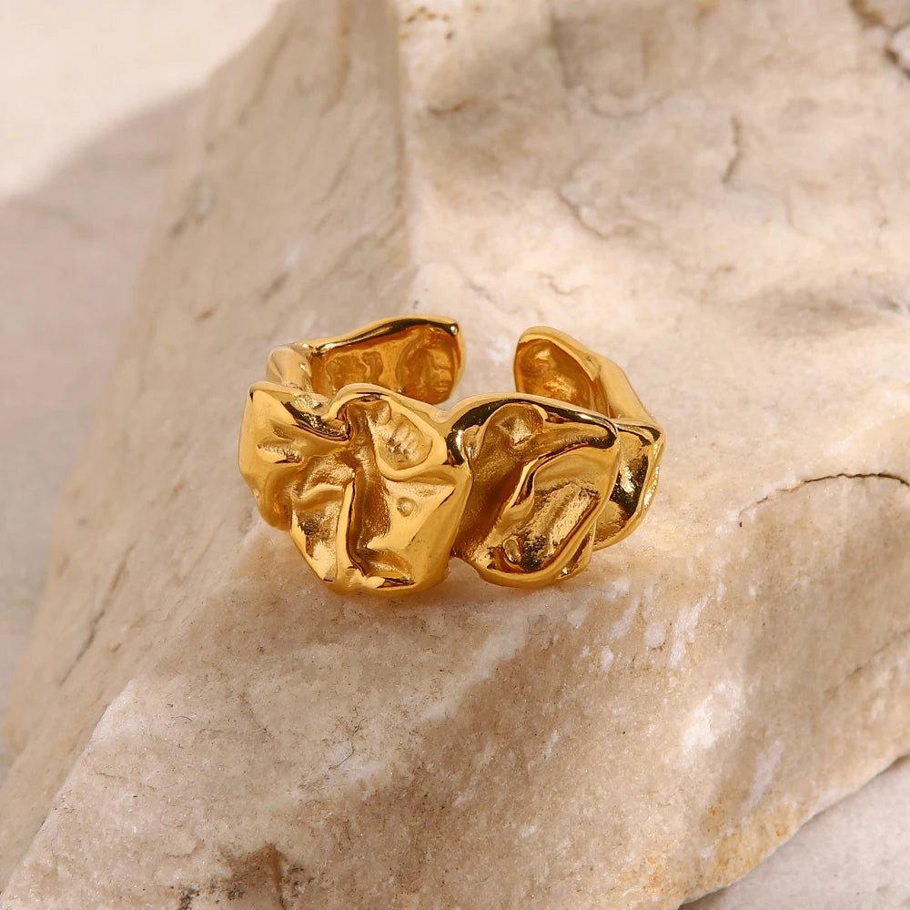 PVD 18K Gold Molten Texture Open Band Ring - The PM Edit